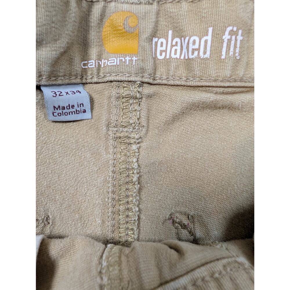 Men’s Work Pants Carhartt Duck Canvas Khaki Relaxed Fit Size 32x32 - Picture 3 of 7